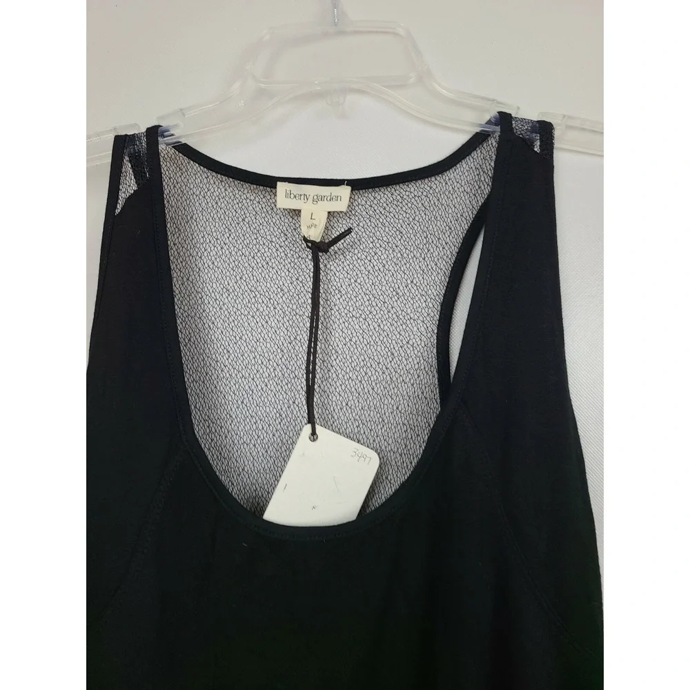 Liberty Garden BOHO Tank Top Womens Large Black Mesh Detail Uneven NWT - Picture 5 of 11